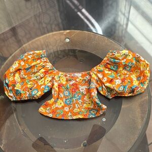 Zara Orange Floral Smocked Top